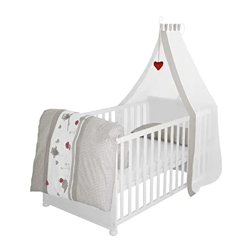 roba® Babybett Komplettbettset Adam Eule - Umbaubares Gitterbett inkl. Bettwäsche, Himmel und Matratze, ideal für Neugeborene bis 35 kg, einfache Selbstmontage für stressfreies Einrichten.