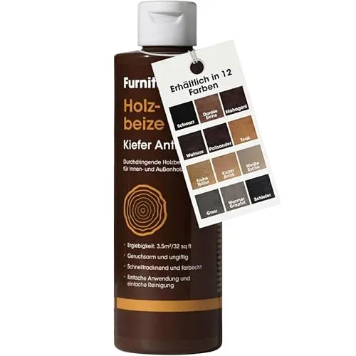 Furniture Clinic Holzbeize und Holzlasur (Kiefer Antik). Ungiftig. Hochkonzentrierte Holzbeize. Schnelltrocknend. Beize für alle Holzarten im Innen und Außenbereich 250 ml