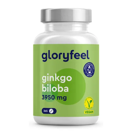 gloryfeel® Ginkgo Biloba 3.950 mg - 365 Tabletten - Nahrungsergänzungsmittel zur Unterstützung der geistigen Leistungsfähigkeit, rezeptfrei und ideal für eine langfristige Einnahme.