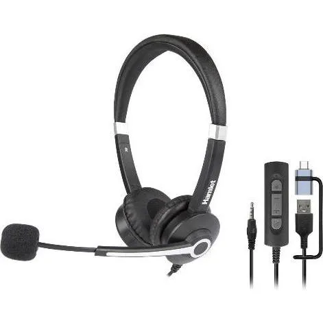 Hamlet HHEADM-UJX RENOVA CUFFIA BI-AURALE CON MIC. USB-A + USB-C + JACK 3.5mm + TELECOMANDO (HHE (Kabelgebunden, USB-A, USB-C) (HHEADM-UJX)