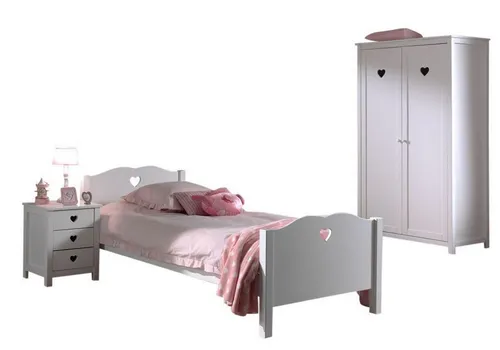aufm Kessel Jugendzimmer-Set Kamila 1 - Mädchenmöbel in Weiß - Komplettes Kinderzimmer Set aus hochwertigem MDF, mit verspielten herzförmigen Ausschnitten. Ideal für ein stilvolles und funktionales Jugendzimmer. Lieferung bis zur gewünschten Stelle.
