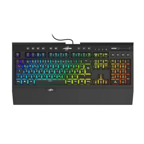 uRage Gaming Tastatur "Exodus 900 Mechanical" QWERTZ (Gamer Keyboard, mechanisch, Taktile klickende Switches blau , DE Layout, Anti-Ghosting, RGB beleuchtete Tasten, Handballenauflage, Kabel) schwarz