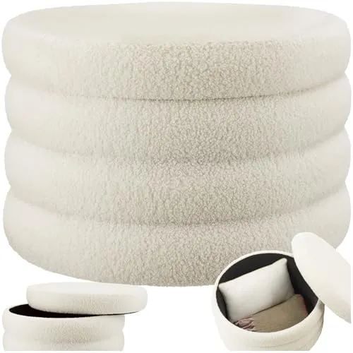tectake® Hocker mit Stauraum – XL Scandi Sitzhocker aus Bouclé Stoff - Stilvoller Hocker mit praktischem Stauraum, ideal für Wohnzimmer und Schlafzimmer. Der abnehmbare Polsterdeckel bietet hohen Sitzkomfort und Platz für Decken oder Kissen.