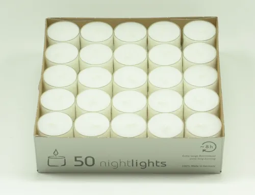 Wenzel Nightlights Teelichter 40 Stück - Kerzen & Teelichter mit 8 Stunden Brenndauer, ideal für stimmungsvolle Abende und besondere Anlässe, hergestellt in Deutschland und mit RAL Gütezeichen.