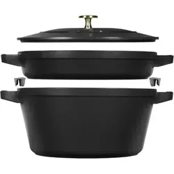 STAUB La Cocotte Kochtopfset - 2-tlg rund, langlebiges Gusseisen in elegantem Schwarz für perfekte Garergebnisse