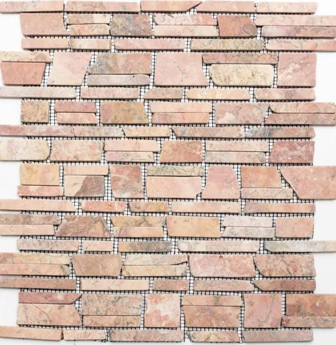 Mosaik Marmor Naturstein rot Brickmosaik Rossoverona Backsteinverband Fliesen...