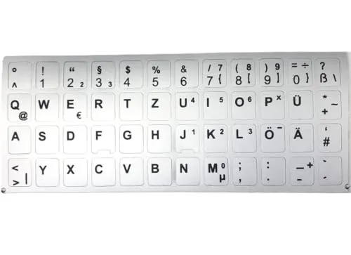 Kompatibel mit Notebook Apple DEUTSCHE Tastaturaufkleber- Silber MATT 48 Tasten 1,1 cm x 1,3 cm Tastatur Aufkleber Selbstkleben
