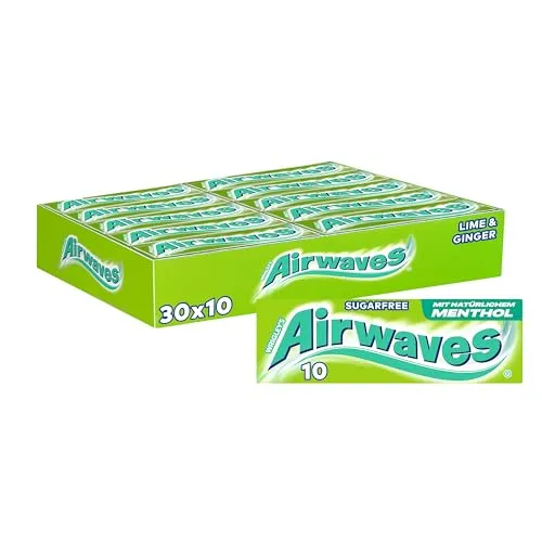 Airwaves Kaugummi Zuckerfrei, Lime & Ginger Gum, 30 x 10 Dragees, Großpackung Chewing Gum, Mit Natürlichem Menthol, Kaugummi ohne Zucker mit Minz Frische (300 Dragees)