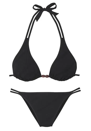 S.OLIVER Triangel-Bikini "Naila" für Damen, Schwarz, Gr. 40, Cup C/D - Eleganter Triangel-Bikini von s.Oliver mit herausnehmbaren Softcups und Zierperlen. Ideal für den Strand oder Pool, aus bequemer Microfaser und in stylischem Schwarz.