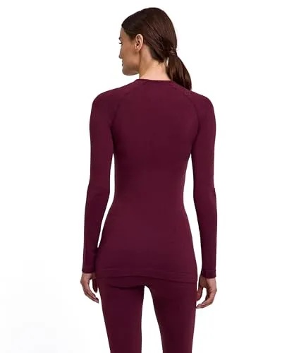 FALKE Damen Baselayer-Shirt Wool-Tech Protective W Ls, Rot Barolo 8526, XS - Modisches Langarmshirt aus Wolle und recyceltem Funktionsmaterial, ideal für Outdoor-Aktivitäten. Die innovative 2Lagen-Konstruktion sorgt für Wärme und Trockenheit bei kaltem Wetter und bietet besten Tragekomfort.