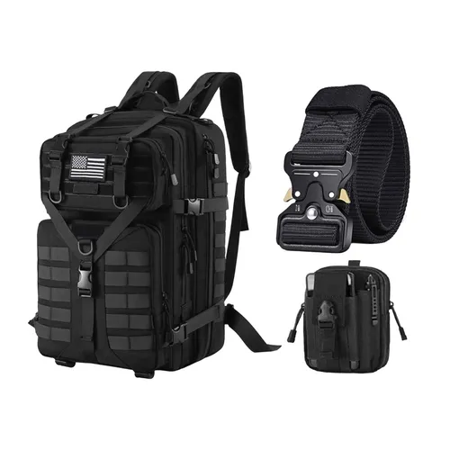 35L Militär Rucksack Schwarz - Wasserdicht & Vielseitig - Robuster 35L Rucksack mit wasserdichtem Material, ideal für Outdoor-Aktivitäten. Inklusive taktischem Gürtel und Molle Beutel für optimale Organisation und Komfort.