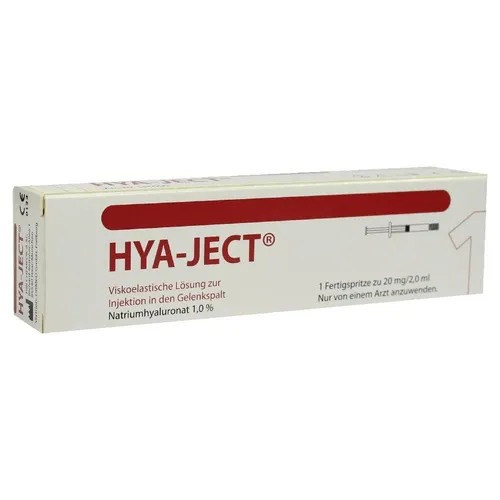 HYA-JECT Hyaluronsäure Fertigspritzen 1 St - Mittel gegen Gelenkschmerzen, verbessert die Beweglichkeit und lindert Schmerzen durch hochreine Hyaluronsäure für effektive Gelenkschmierung.