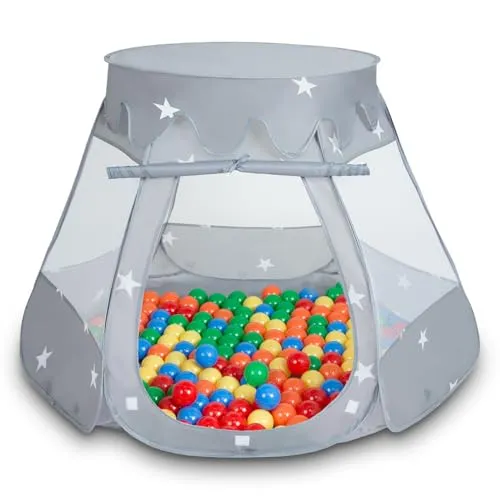 Selonis Baby Spielzelt mit 100 bunten Bällen – 105x90 cm - Kompaktes Spielzelt für drinnen und draußen, leicht transportierbar und schnell aufbaubar. Inklusive 100 farbenfrohen Bällen für kreatives Spielen und motorische Förderung.