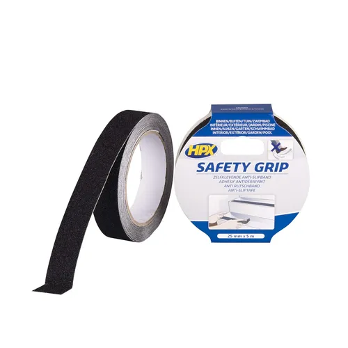 HPX Anti-Rutsch-Band 25mm x 5m - Schwarz - Hochwertiges Anti-Rutsch-Band für sichere Anwendungen in Industrie und Haushalt. Hohe Klebekraft, wasser- und ölbeständig, ideal für Innen- und Außenbereiche.