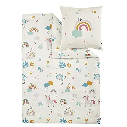 s.Oliver Kinderbettwäsche Satinbettwäsche Junior, Mako-Satin - Bettwäsche-Set in verschiedenen Designs wie Safari, Dino und Einhorn, aus hochwertigem Mako-Satin, pflegeleicht und OEKO-TEX® zertifiziert.