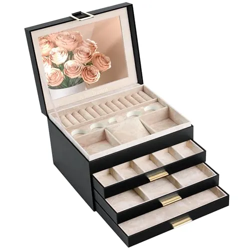 AdelDream Schmuckkästchen mit 4 Ebenen - Elegante Schmuckaufbewahrung: Diese vierschichtige Schmuckbox mit großem Spiegel sorgt für Ordnung und Stil, ideal für Schmuckliebhaber und als Geschenk für besondere Anlässe.