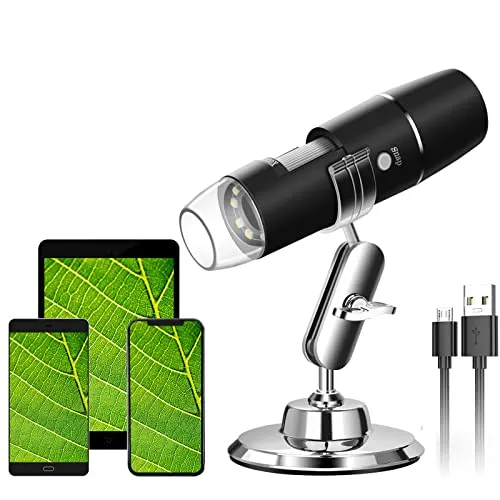 WADEO WiFi USB Digitales Mikroskop 50X-1000X - Tragbares Mikroskop mit Foto- und Videofunktion, ideal für die Erkundung der Mikrowelt. Vergrößerung bis 1000X und kabellose Verbindung für iOS und Android.