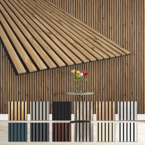 Hexim Wanddekoobjekt AP08 - Akustikpaneele für stilvolle Innendekoration - Deko-Objekte mit schalldämmenden Eigenschaften, flexible Lamellenverkleidung in Pecan für eine moderne und ruhige Wohnatmosphäre.