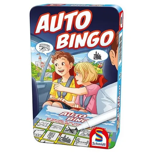 Schmidt Spiele 51434 Auto-Bingo - Buntes Reise-Spiel in Metalldose, ideal für 1-3 Spieler ab 5 Jahren, perfektes Unterhaltungs-Highlight für unterwegs
