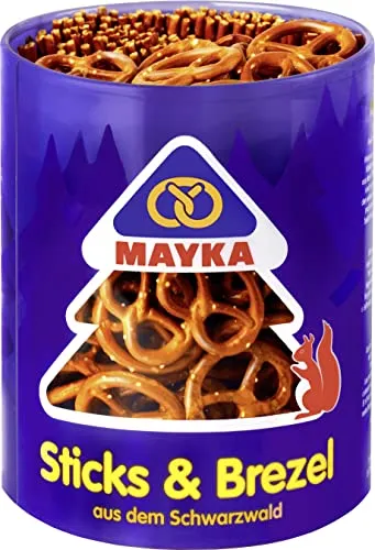 Mayka Sticks und Brezel Mixdose, 250g - Leckere Mayka Mixdose mit Brezeln und Sticks, ideal für gemütliche Abende. Ein Genuss für Jung und Alt, perfekt für jeden Snack-Moment!