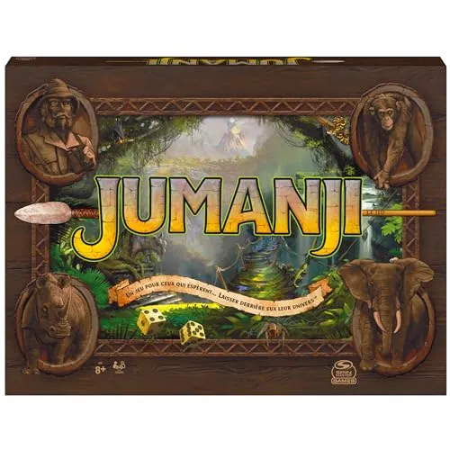 Spin Master Jumanji Brettspiel - Reisespielversion L, Neuauflage des Retro-Klassikers für 2 bis 4 Spieler, spannende Herausforderungen für die ganze Familie