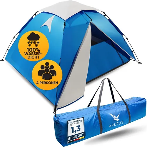 Aretus Wurfzelt - Pop-up Zelt für 4 Personen - Trekkingzelt für 4 Personen, blitzschneller Aufbau in nur 45 Sekunden, ideal für Camping, Festivals und Strandausflüge.