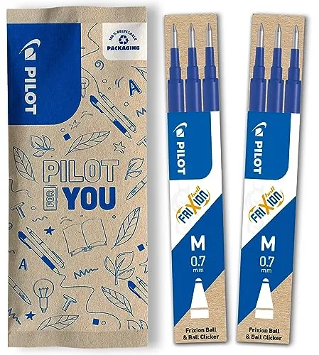 PILOT - FriXion Ersatzminen 0.7 - 2 Sets mit 3 Minen - FriXion Nachfüllminen mit radierbarer Tinte - Kompatibel mit FriXion Ball & Clicker - Blau - Mittlere Spitze (6 Minen)