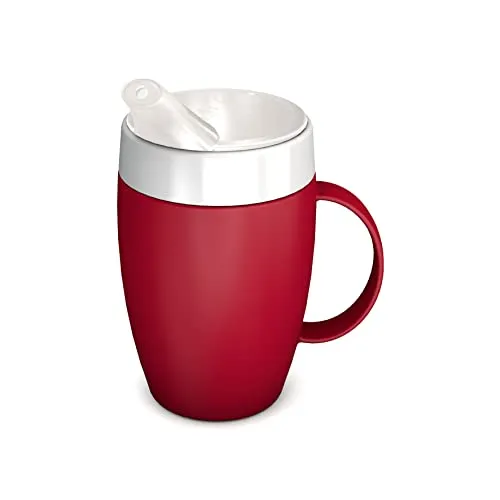 Ornamin Becher mit Trink-Trick und Schnabelaufsatz, rot - Innovative Lerntasse für einfaches Trinken ohne Nackenbeugen. Ergonomischer Henkel und konisch geformter Innenbecher bieten sicheren Halt und Komfort. Aus nachhaltigem Kunststoff, bruchstabil und spülmaschinenfest.