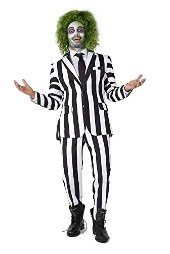 Suitmeister Herren Premium Beetlejuice Kostüm 80er Jahre Halloween Outfit Slim Fit Anzug, Käfersaft, M