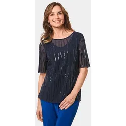 GOLDNER T-Shirt Mesh-Shirt mit integriertem Jerseytop Elegantes Blusenshirt mit U-Boot-Ausschnitt und Halbarm blau 44