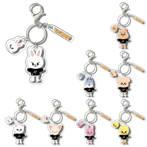 Neikafan Stray Kids Skzoo Schlüsselanhänger Plüsch 8 Stück Keychain Stray Kid Lightstick Schlüsselanhänger Skzoo 3D Stray Kids Keychain Acryl für Kinder Rucksack Tasche Zubehör