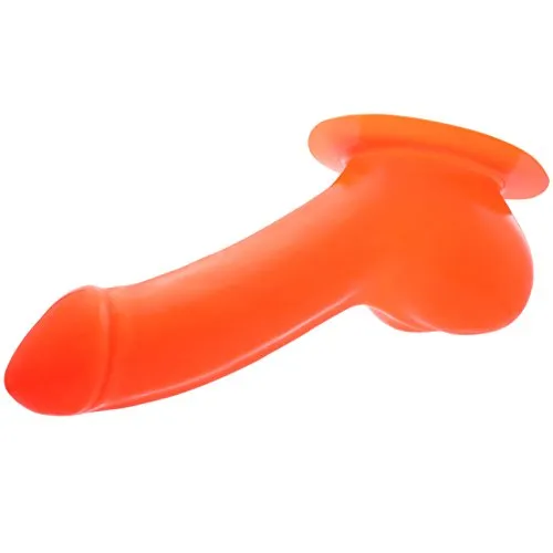 TOYLIE Latex Penishülle Adam Schaftlänge: 13cm neon orange mit Basisplatte zum ankleben an Latexkleidung - Penis-Sleeve mit Hodensack und ausgeprägter Eichel - MADE IN GERMANY