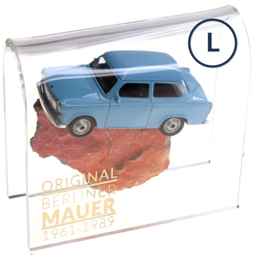 Trabant auf ORIGINAL Berliner Mauer-Stein | authentisches Stück mit Zertifikat