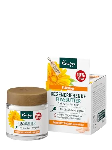 Kneipp Regenerierende Fußbutter Fußbalsam 100 ml - Fußcreme für sofort spürbar glatte Füße! Mit 10 % Urea und ätherischem Orangenöl für intensive Feuchtigkeit und erfrischenden Duft.
