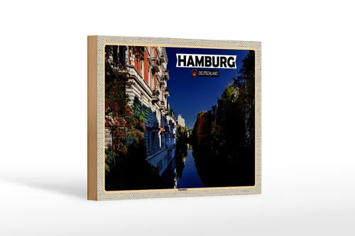Holzschild Städte Hamburg Eppendorf Ausblick Fluss 18x12 cm Schild
