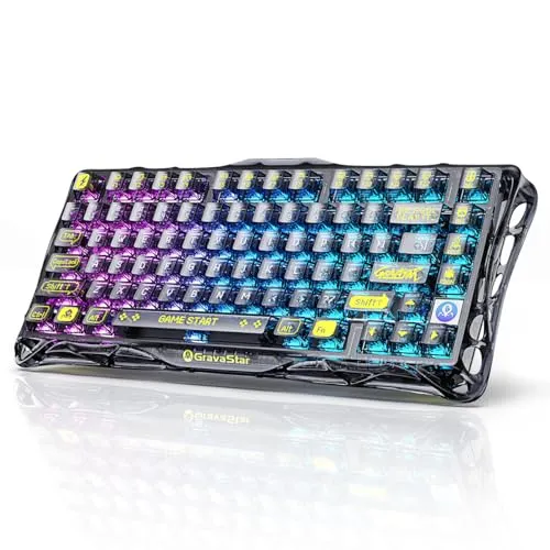 GravaStar Mercury K1 Lite Mechanische Gaming-Tastatur - 75% Hot-Swap-fähige Gaming-Tastatur mit einzigartigem skelettartigem Design und RGB-Hintergrundbeleuchtung, ideal für komfortables Tippen und Gaming.