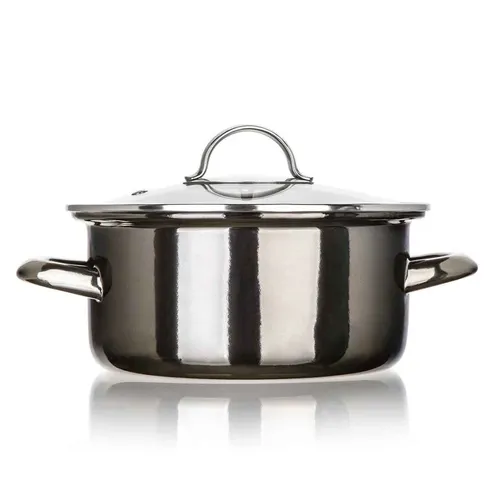 GARNEK EMALIOWANY 22cm 3,7L Z POKRYWĄ BANQUET METALLIC BLACK Banqu 8591022609941