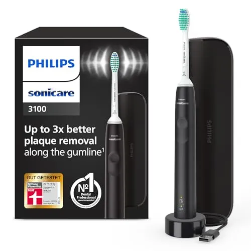 Philips Sonicare 3100 - Schallzahnbürste mit Andruckkontrolle und Timer - Elektrische Zahnbürste für effektive Mundpflege mit 3x besserer Plaque-Entfernung, Andruckkontrolle und praktischer Reiseetui für unterwegs.