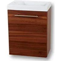 Sanotechnik Einzelwaschtisch Fantasy 40 cm Nuss mit Softclose - Badmöbel-Set mit hochwertigem Keramik-Waschbecken und Softclose-Funktion für leises Schließen. Ideal für moderne Badezimmer mit viel Stauraum und pflegeleichter Melamin-Oberfläche.