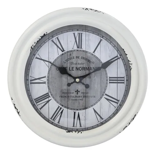 Chic Antique Wanduhr Nostalgie Ø 27cm - Retro Uhr Weiß Metall - Wanduhren in Nostalgie-Design - liebevoll gestaltete Retro-Uhr mit antik-weißem Metallgehäuse und ganggenauem Quarzuhrwerk für zeitlose Eleganz in jedem Raum.