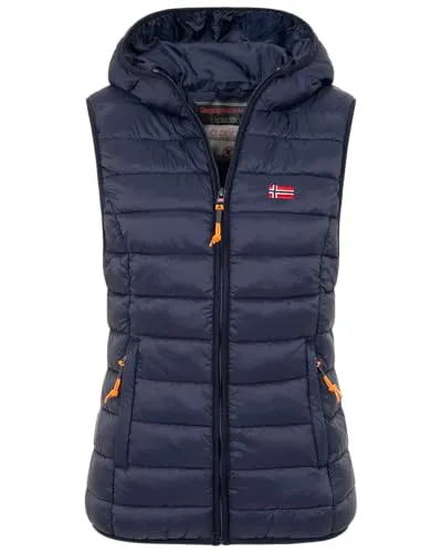 Geographical Norway Damen Steppweste mit Kapuze – Sportliche Übergangsjacke - Leichte Damen Steppweste mit Kapuze für den sportlichen Look im Frühling und Herbst. Ideal für aktive Tage und vielseitig kombinierbar.