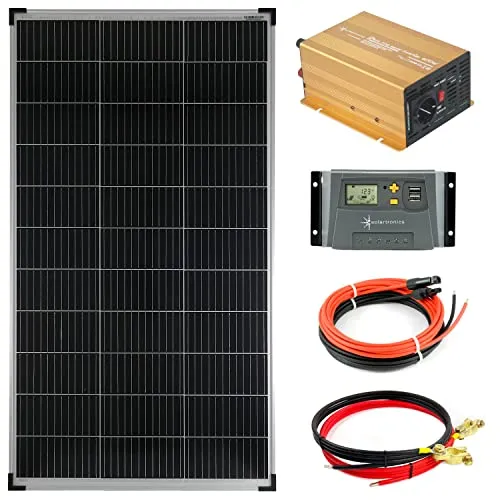 solartronics 140 Watt Solarmodul Komplettset mit 600 Watt Spannungswandler - Effizientes Solarkit mit 140 Watt Modul und 600 Watt Spannungswandler. Ideal für Garten, Camping oder Wohnmobile. Einfache Montage und Vorkonfektionierung für sofortige Nutzung.