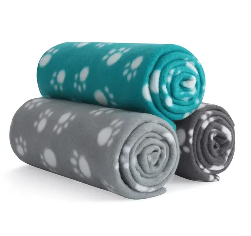 wometo Tierdecke 3er Set Tierdecke eco-line aus 100% recyceltem Fleece, OEKO-TEX®, süßer Pfötchen-Print, aus 100% recyceltem Material