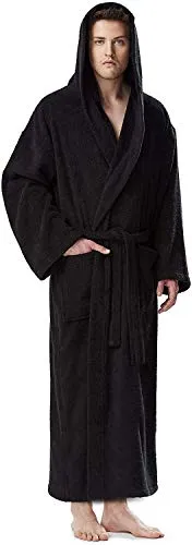 Arus Herrenbademantel Astrom aus Baumwoll-Frottee - Eleganter Reisebademantel aus 100% Baumwolle mit Kapuze, ideal für die Sauna oder Zuhause. Der wadenlange Schnitt und die extra langen Ärmel bieten optimalen Komfort und Wärme.