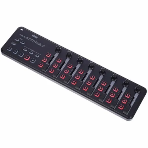 Korg NanoKontrol2-BK Steueroberfläche Schwarz - Audio-Controller mit 8 Tasten und 8 Schiebern, ideal für DJs und Musikproduzenten, kompakte Bauweise und USB-betrieben, kompatibel mit iPad für mobile Nutzung.