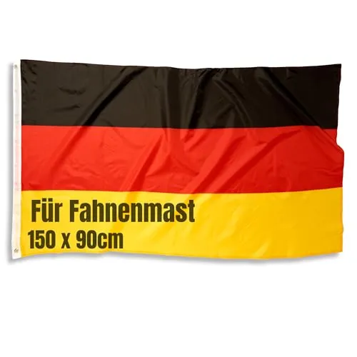 Smart-Planet Deutschland Flagge 150 x 90 cm für Fahnenmast mit Messing-Ösen, Deutschlandfahne, Wetterfeste strapazierfähige Hissfahne aus Polyester