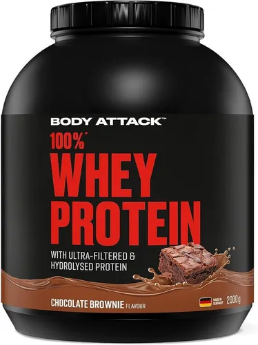 Body Attack 100% Whey Protein Chocolate Brownie - 2000g - Genießen Sie 66 Portionen des Body Attack 100% Whey Proteins in der köstlichen Geschmacksrichtung Chocolate Brownie. Ideal für den täglichen Proteinbedarf mit hochwertigem Molkenprotein.