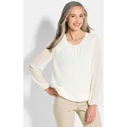 GOLDNER Klassische Bluse Kurzgröße: Jerseybluse mit Falten-Details Blusenshirt mit Rundhals, Gummibündchen und Langarm weiß 21