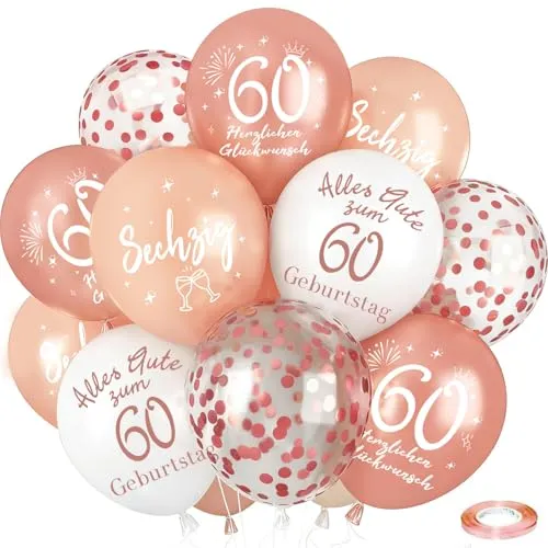 Stück Luftballons Roségold 60. Geburtstag, Deko 60. Geburtstags Frauen, Ballons 60 Jahre Geburtstag, 60. Alles Gute zum Geburtstag Ballons, Roségold 60. Geburtstagsdeko für Gattin Mutter Oma 24