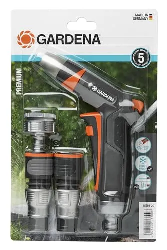 Gardena Premium Grundausstattung - Anschluss-Set mit Reinigungsspritze, komfortable Bewässerung und hochwertige Metall-Kunststoff-Ausführung für 13 mm und 15 mm Schläuche